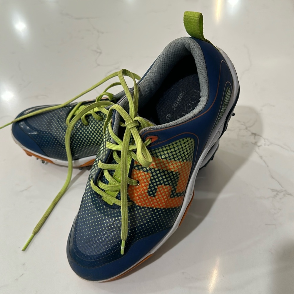 FootJoy Navy Blue Lime Green Orange Kids Golf Sneakers